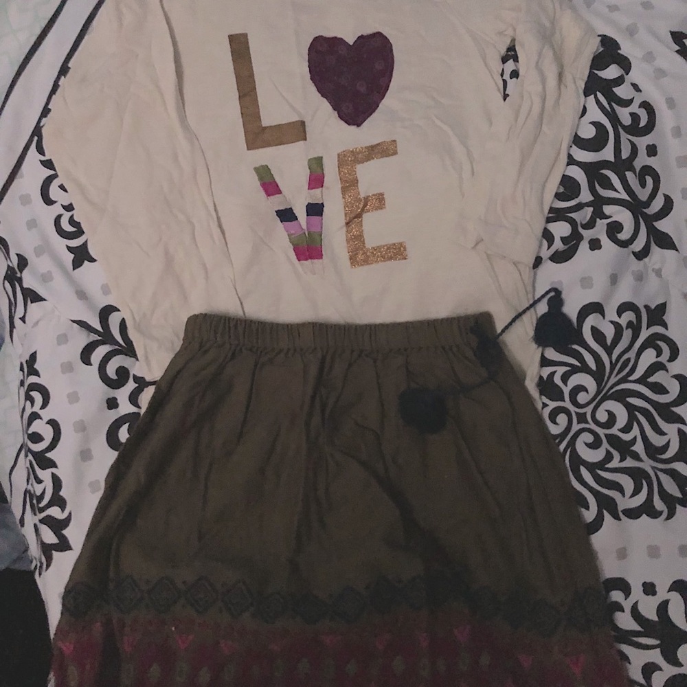 Pink Chicken Shirt and Embroidered Skirt